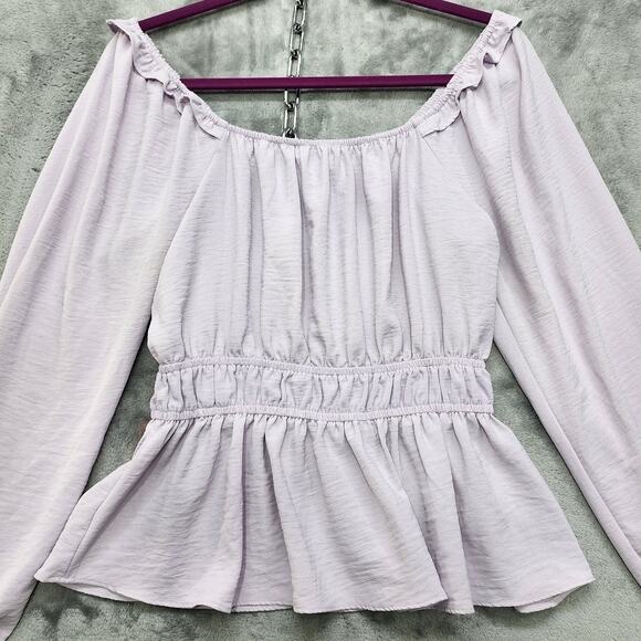 Nine West Top Womens S Purple Squareneck Peplum Blouse Stretch Elastic Cuffs - Picture 2 of 10